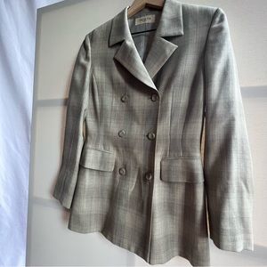 Vintage Checkered Plaid Neutral Double Breasted Blazer